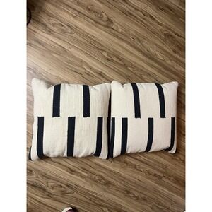 Rejuvenation Mohair Dashed Lines Pillow Set of 2 20x20 Black Cream Wool Throw